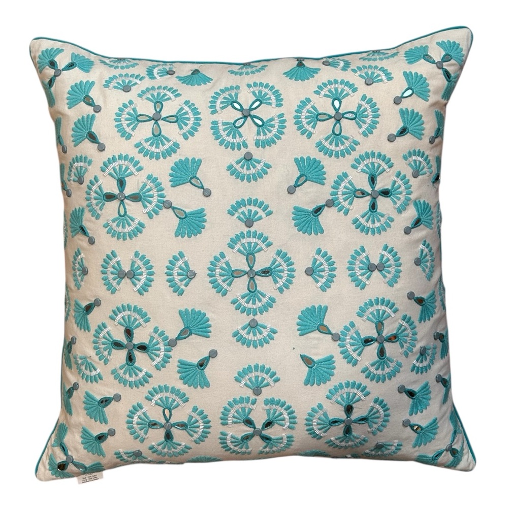 XL Boho Pillow Cover with Mirrors & Beadwork